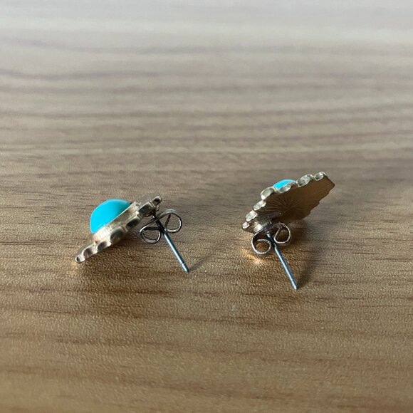 Southwestern, Geometric Turquoise/Gold Stud Earrings - Picture 4 of 6